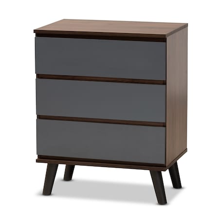 Baxton Studio Roldan Modern and Contemporary Two-Tone Walnut and Grey Finished Wood 3-Drawer Bedroom Chest 180-11204-Zoro